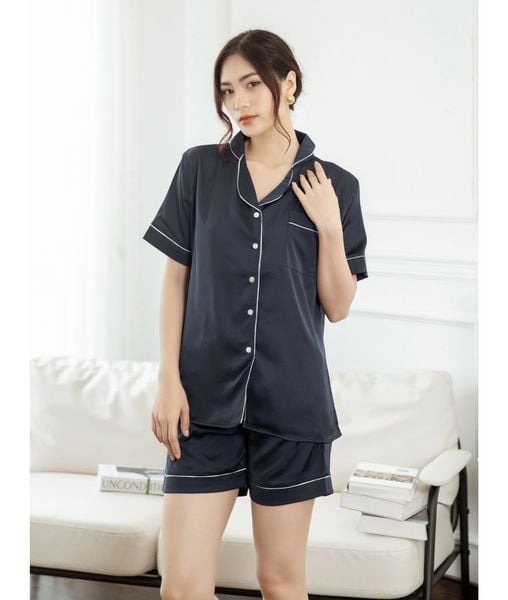 Pijama Ngắn Lụa Xanh Đen