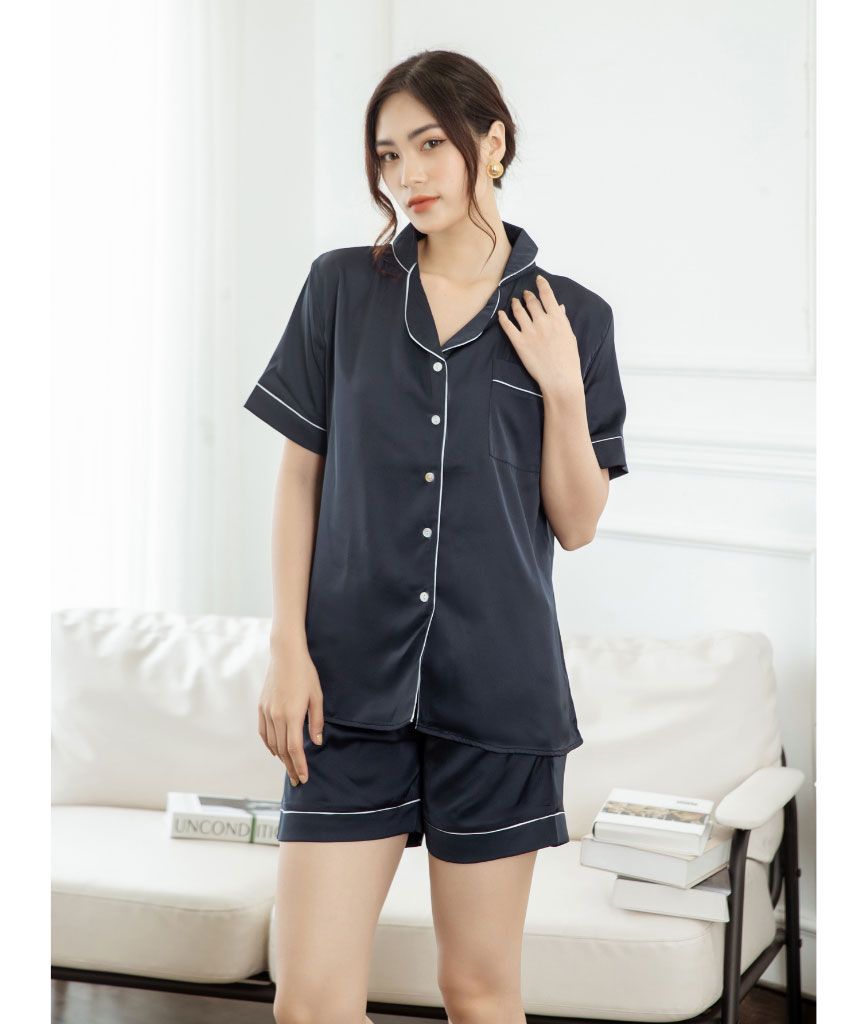  Pijama Ngắn Lụa Xanh Đen 