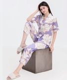  [LUXURY] Pijama Lụa Cao Cấp Hoa Trắng Nền Tím 