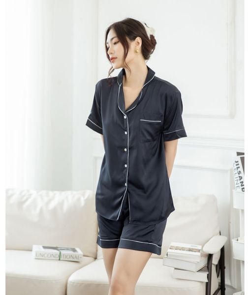 Pijama Ngắn Lụa Xanh Đen