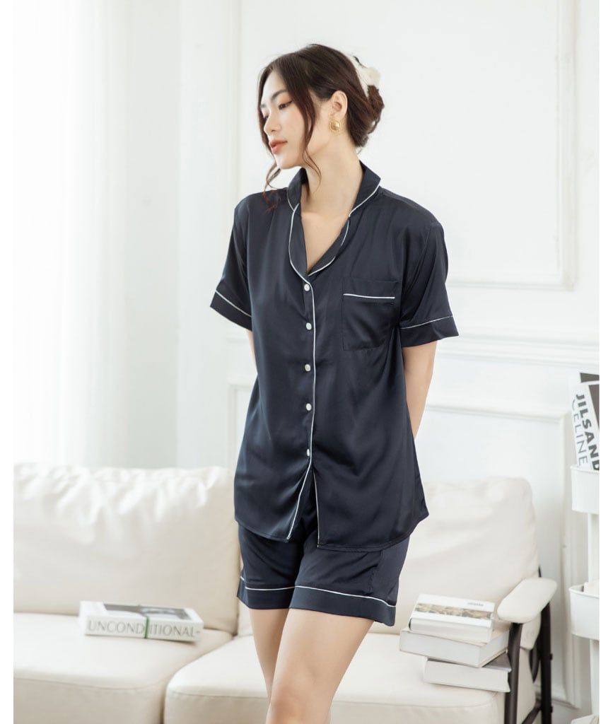  Pijama Ngắn Lụa Xanh Đen 