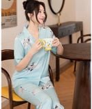  [LUXURY] Pijama Lụa In Chim Hạc 