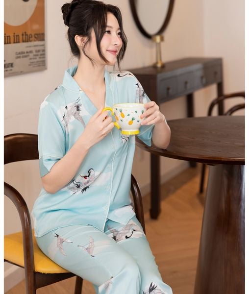 [LUXURY] Pijama Lụa In Chim Hạc