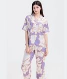  [LUXURY] Pijama Lụa Cao Cấp Hoa Trắng Nền Tím 