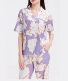  [LUXURY] Pijama Lụa Cao Cấp Hoa Trắng Nền Tím 