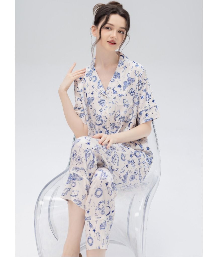  [LUXURY] Pijama Lụa In Bướm Trăng 