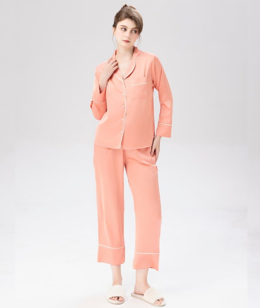  PJ Lụa Tay Dài Cam Đào 