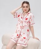  [LUXURY] Pijama Lụa Ngắn In Tim Đỏ 