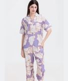  [LUXURY] Pijama Lụa Cao Cấp Hoa Trắng Nền Tím 