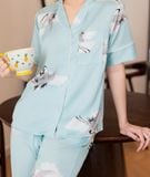  [LUXURY] Pijama Lụa In Chim Hạc 
