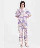 [LUXURY] Pijama Lụa Cao Cấp Hoa Trắng Nền Tím 