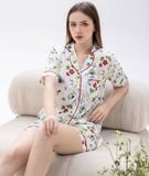  [LUXURY] Pijama Lụa Ngắn In Hoa Đỏ 