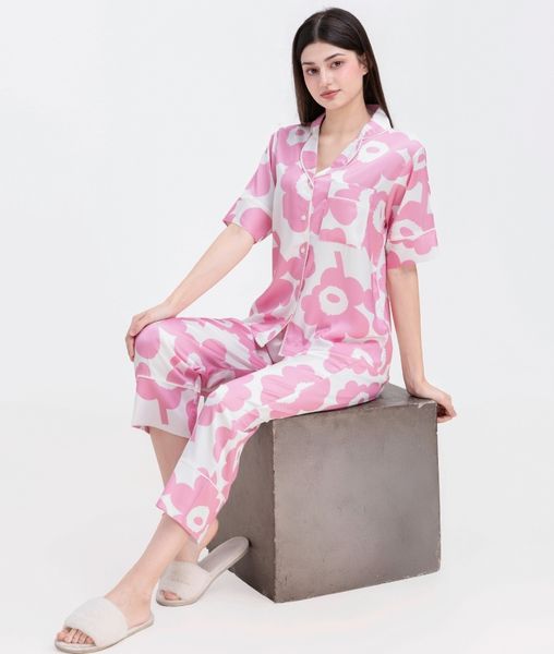 [LUXURY] Pijama Lụa Cao Cấp Hoa Hồng Nền Trắng
