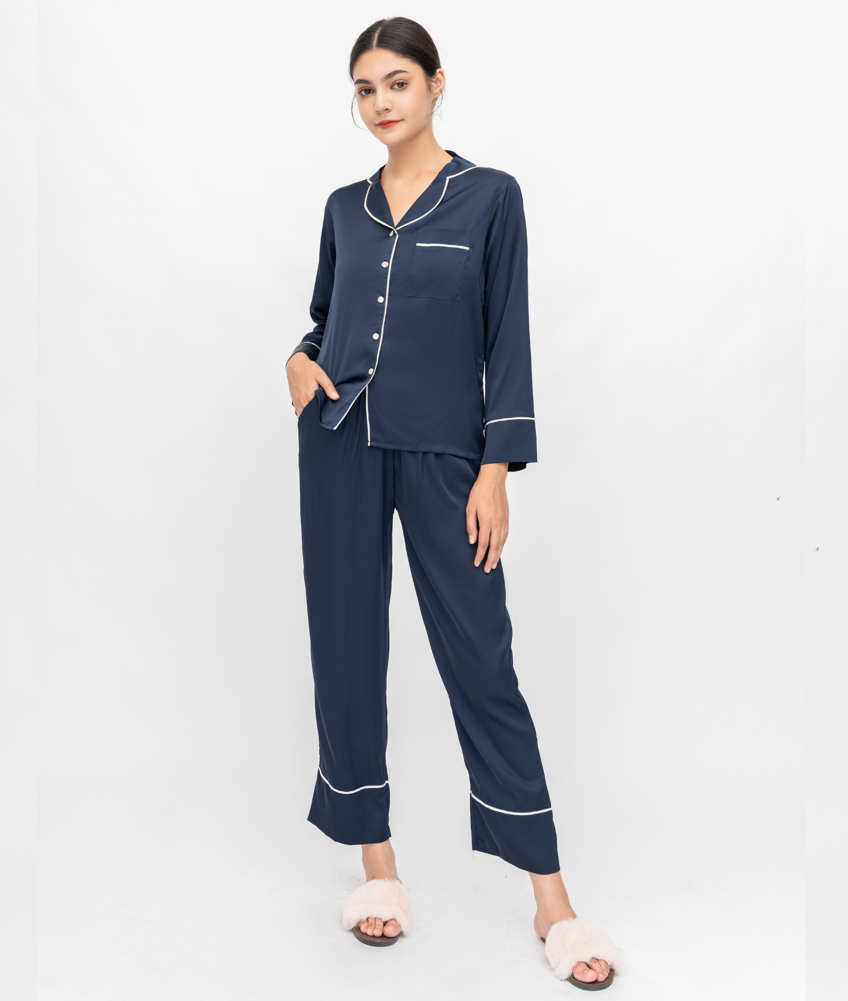  PJ Lụa Tay Dài Xanh Đen 