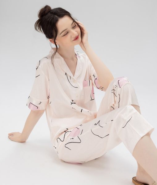 [LUXURY] Pijama Lụa In Khuôn Mặt
