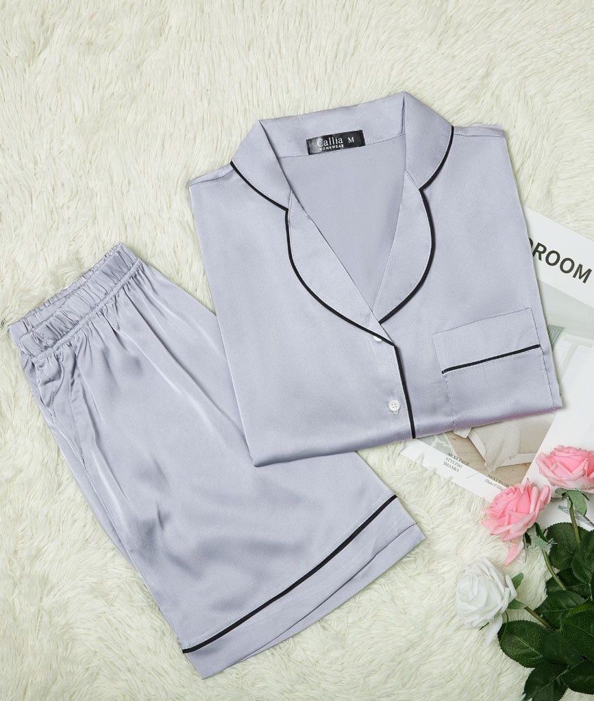  Pijama Ngắn Lụa Xám 