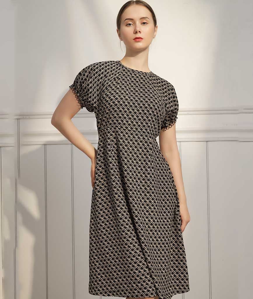  Đầm xòe chữ A cổ tròn nữ  Hima tay ngắn 