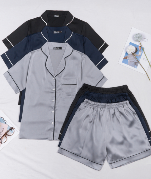 Combo Pijama Lụa Quần Ngắn Xanh, Đen, Xám
