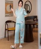  [LUXURY] Pijama Lụa In Chim Hạc 