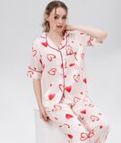  [LUXURY] Pijama Lụa In Hoạ Tiết Tim Đỏ 