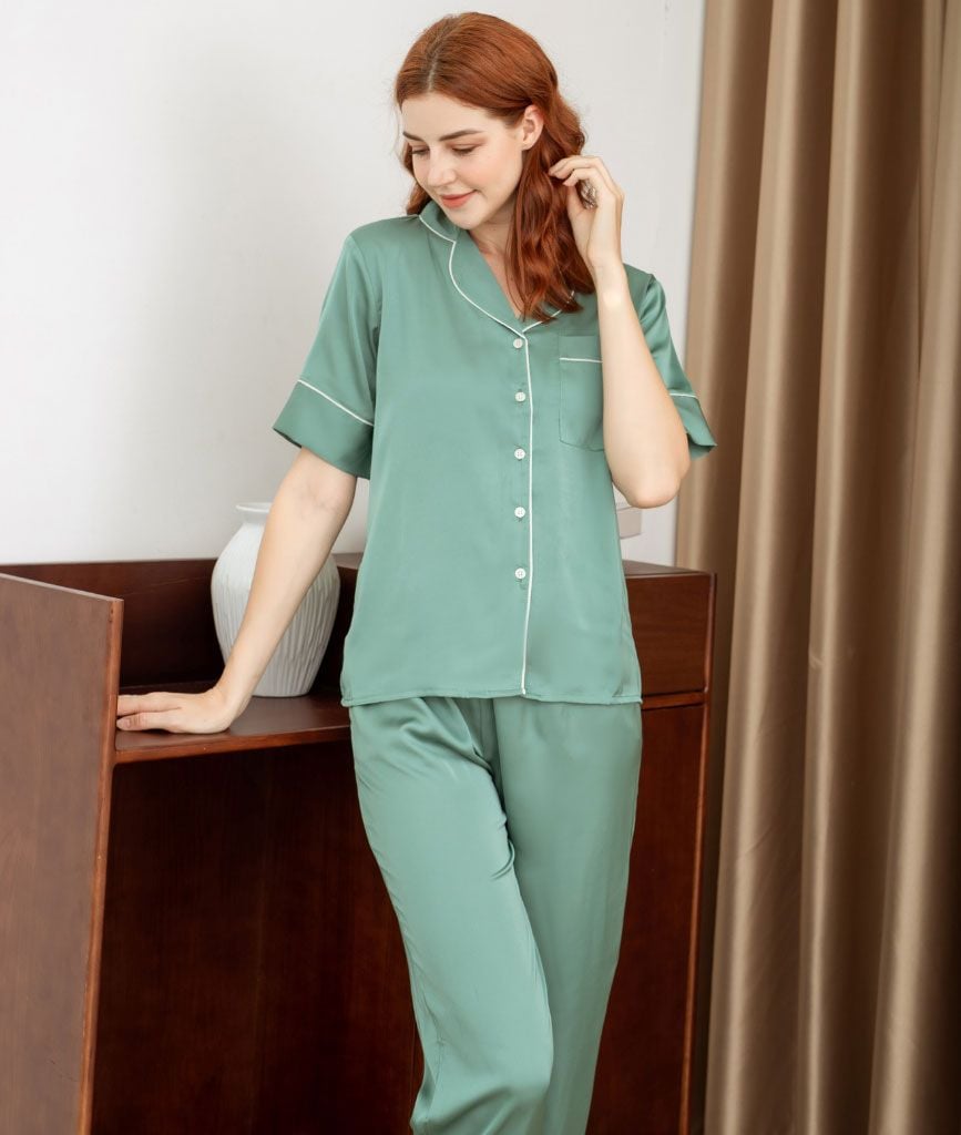  Pijama Lụa Xanh Matcha 
