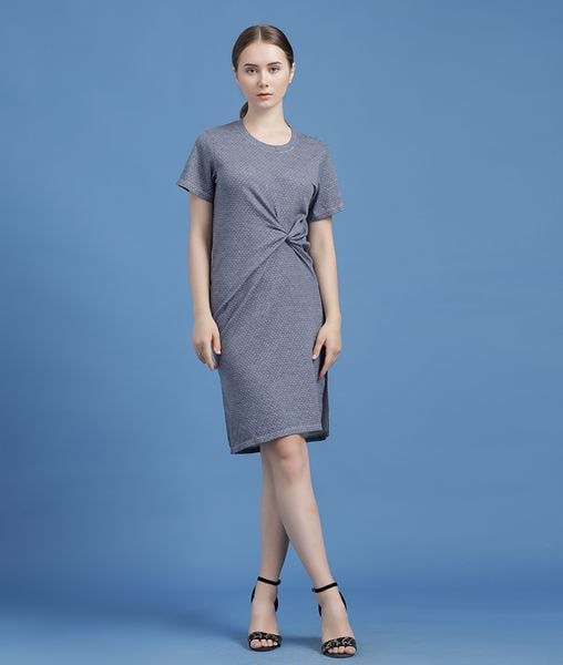 Đầm thun suông dài nữ Knoti Polka tay ngắn cổ tròn