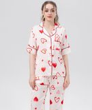  [LUXURY] Pijama Lụa In Hoạ Tiết Tim Đỏ 