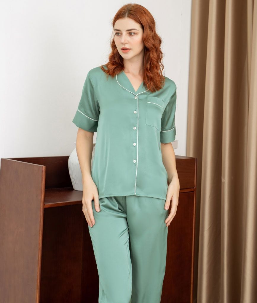  Pijama Lụa Xanh Matcha 