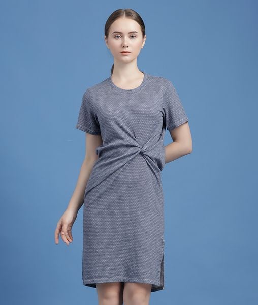 Đầm thun suông dài nữ Knoti Polka tay ngắn cổ tròn