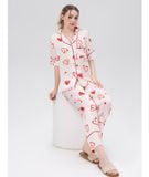  [LUXURY] Pijama Lụa In Hoạ Tiết Tim Đỏ 