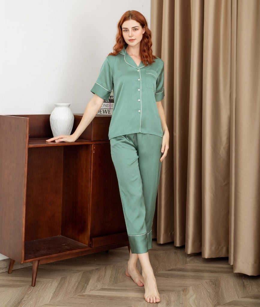  Pijama Lụa Xanh Matcha 