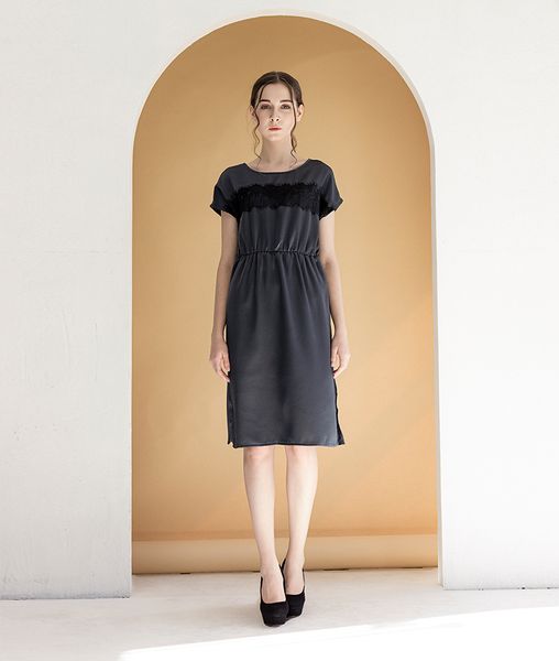 Đầm nữ midi suông  Sami cổ tròn tay cánh dơi