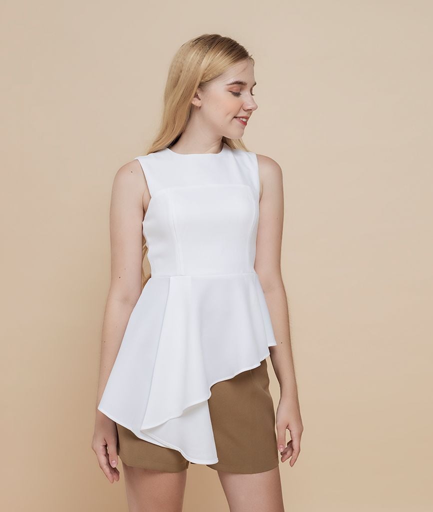  Áo kiểu nữ Mimi top vạt lệch cổ tròn 