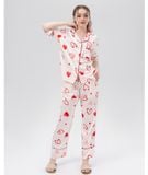  [LUXURY] Pijama Lụa In Hoạ Tiết Tim Đỏ 