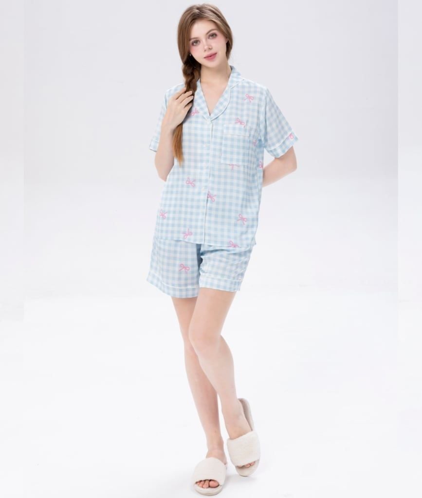  [LUXURY] Pijama Lụa Quần Ngắn In Caro 