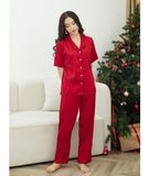  Pijama Lụa Đỏ Viền Đen 