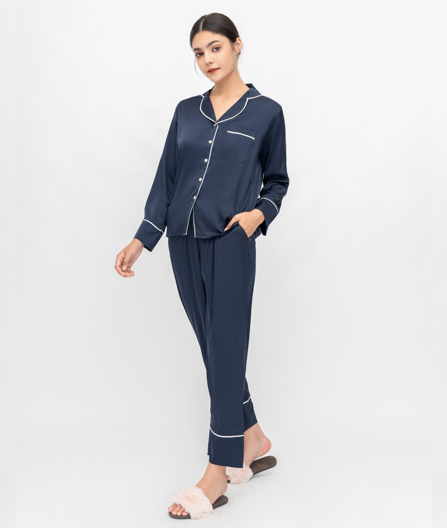  PJ Lụa Tay Dài Xanh Đen 