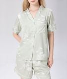  [LUXURY] Pijama Lụa Quần Ngắn In Hoa Trắng 