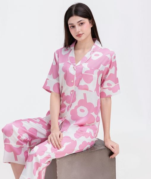 [LUXURY] Pijama Lụa Cao Cấp Hoa Hồng Nền Trắng