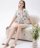  [LUXURY] Pijama Lụa Ngắn In Hoa Đỏ 