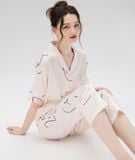  [LUXURY] Pijama Lụa In Khuôn Mặt 