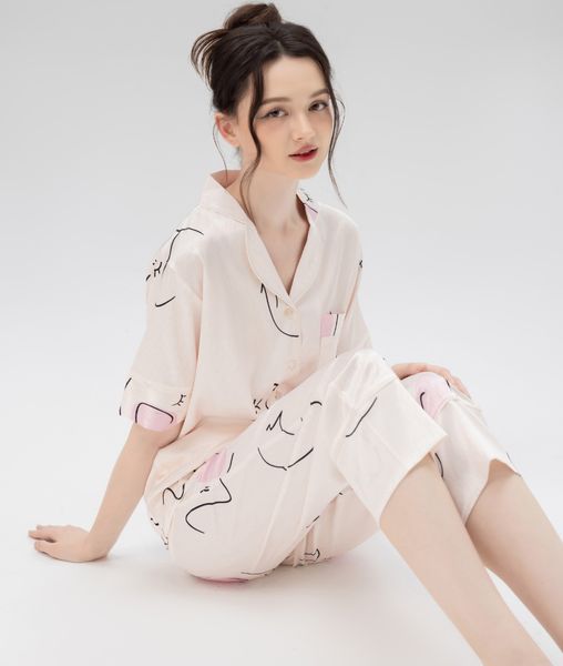 [LUXURY] Pijama Lụa In Khuôn Mặt