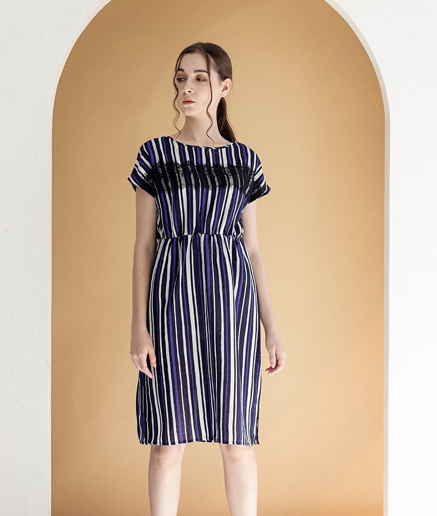  Đầm nữ midi suông  Sami cổ tròn tay cánh dơi 