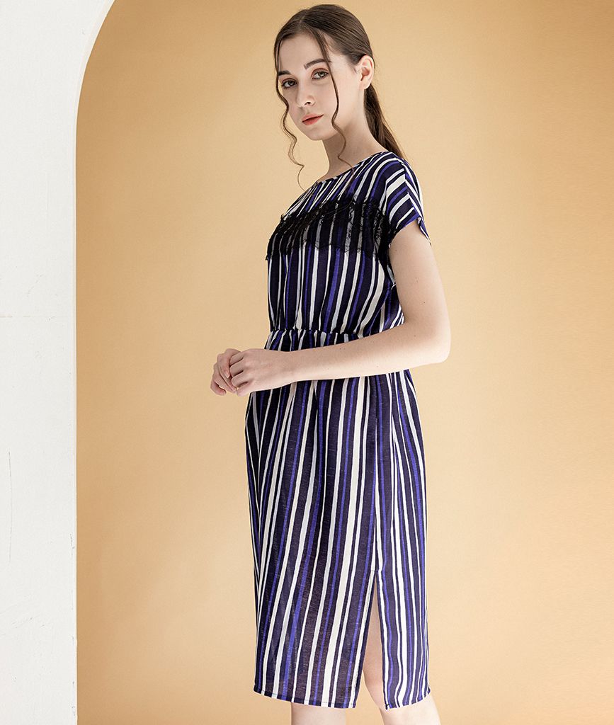  Đầm nữ midi suông  Sami cổ tròn tay cánh dơi 