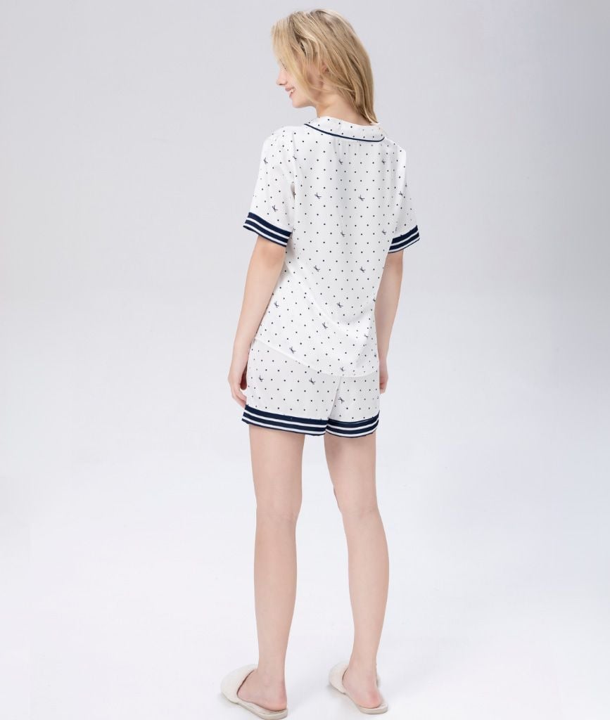  [LUXURY] Pijama Lụa Quần Ngắn In Bi Nơ 