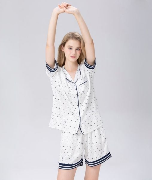[LUXURY] Pijama Lụa Quần Ngắn In Bi Nơ