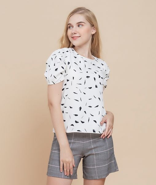 Áo kiểu nữ Lana  cổ tròn phía sau có nút cài