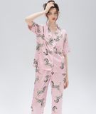 [LUXURY] Pijama Lụa In Ngựa Hồng 