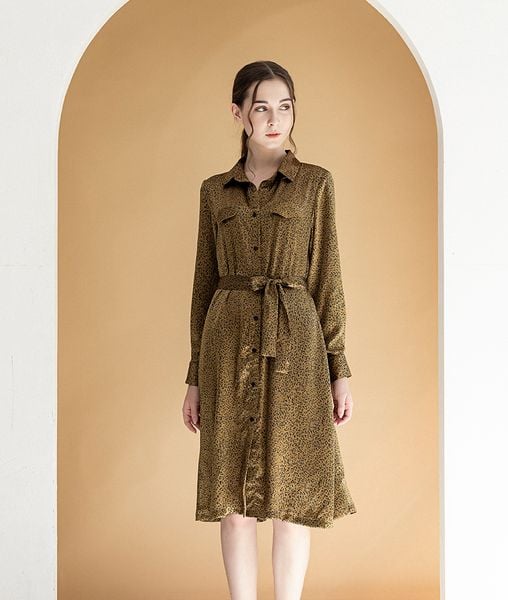 Đầm nữ midi suông  cổ sơ mi tay dài Julea