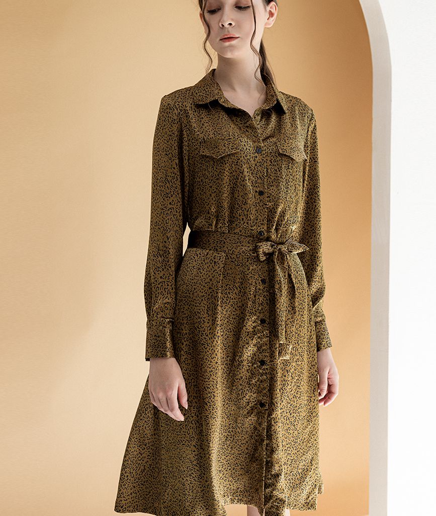  Đầm nữ midi suông  cổ sơ mi tay dài Julea 